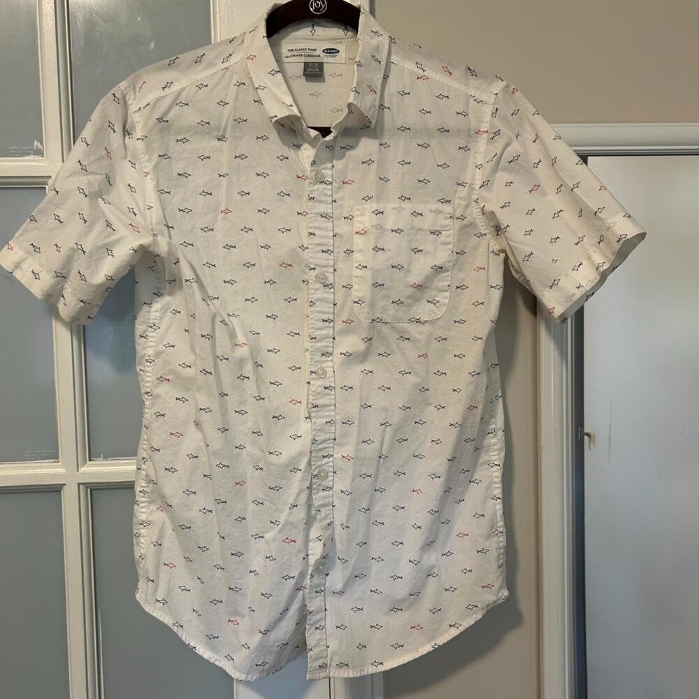 White Short Sleeve w/ Fish Pattern